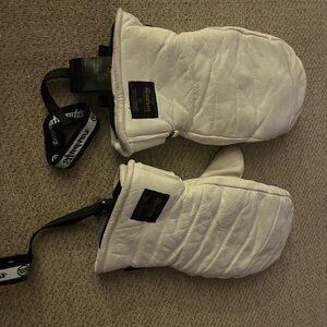 White Quilted Mittens with Black Straps